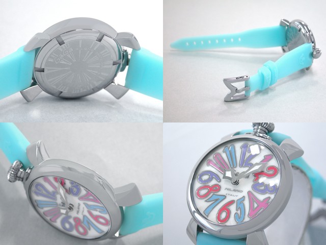 ガガ･ミラノ マニュアル 40mm クォーツ 5020.7 ライトブルーラバー ホワイトシェル/バイオレットカラーアラビア