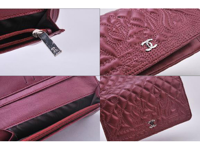 シャネル CHANEL カーフスキンマトラッセ二つ折り長財布 A31509 ボルドー