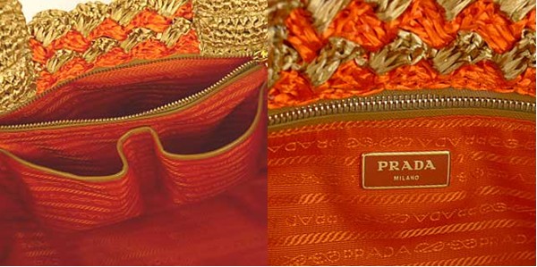 プラダ RAFFIA CROCHETかごバッグ NATURALE＋PAPAYA pb478(BN2303)