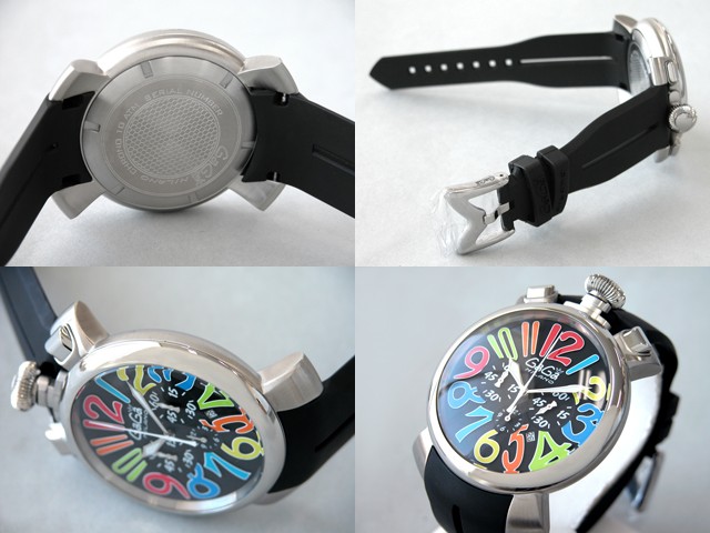 ガガ･ミラノ マニュアルクロノ 48mm クォーツ 5050.4 レッドラバー グレー/レッドアラビア