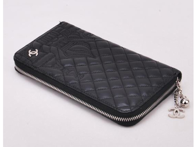 シャネル CHANEL マトラッセカーフスキンラウンドファスナー長財布 A48697B