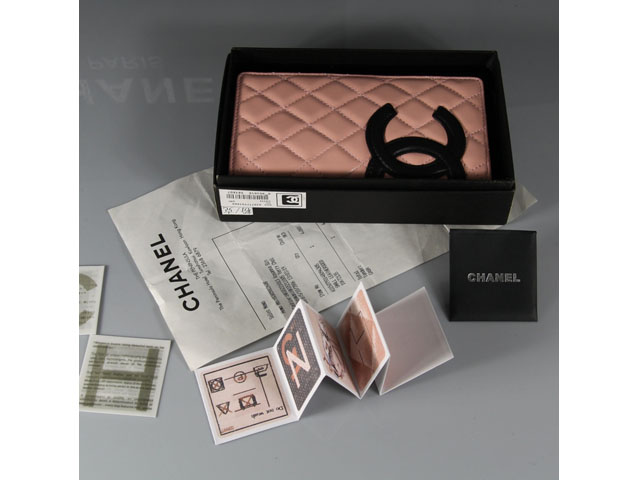 CHANEL シャネル ピンク ラムスキン カンボンライン 長財布 AN1049