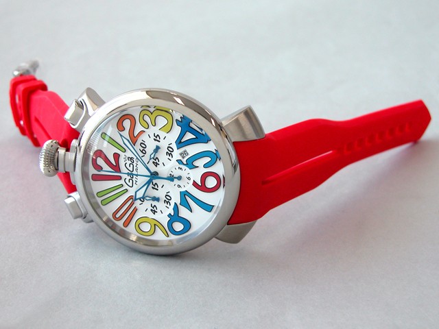 ガガ･ミラノ マニュアルクロノ 48mm クォーツ 5050.2 ブラックラバー ブラック/マルチカラーアラビア