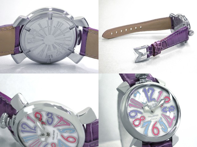 ガガ･ミラノ マニュアル 40mm クォーツ 5020.7 パープル皮 ホワイトシェル/バイオレットカラーアラビア