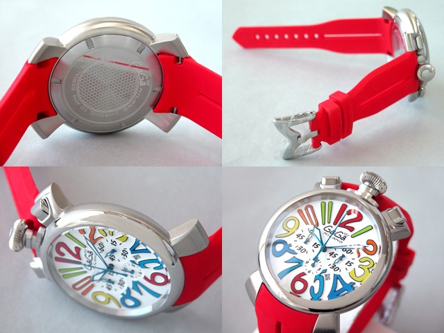 ガガ･ミラノ マニュアルクロノ 48mm クォーツ 5050.2 ブラックラバー ブラック/マルチカラーアラビア