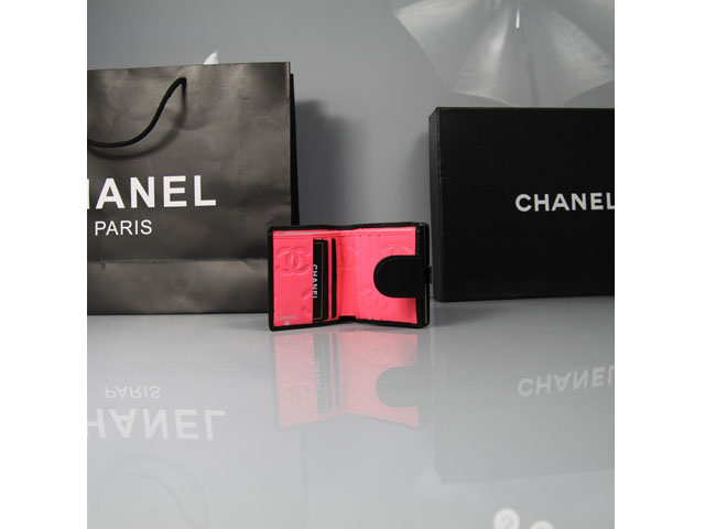 CHANEL シャネル ブラック/ホワイト　ラムスキン カンボンライン 短財布 AN1056