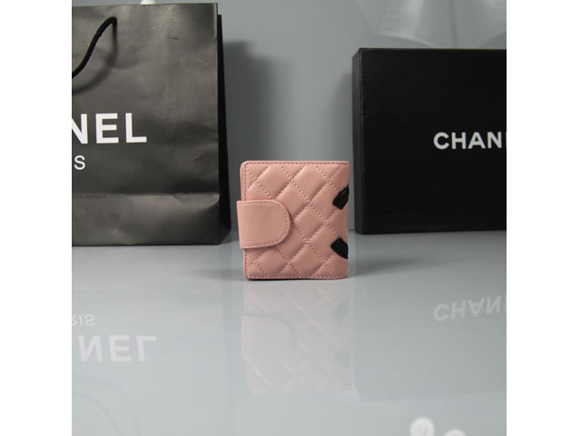 CHANEL シャネル ピンク　ラムスキン カンボンライン 短財布 AN1057