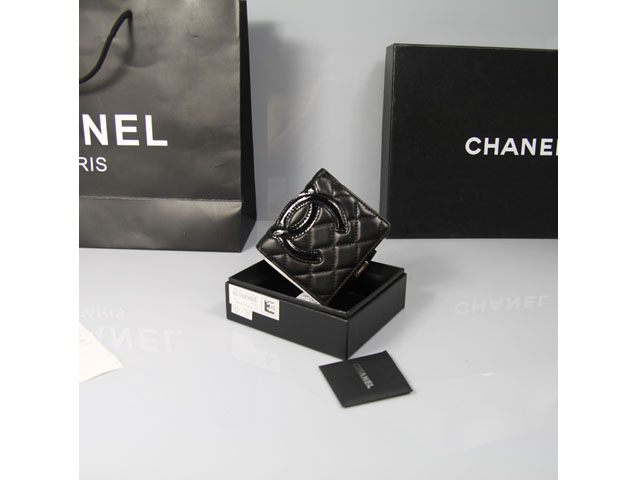 CHANEL シャネル ブラック　ラムスキン カンボンライン 短財布 AN1058