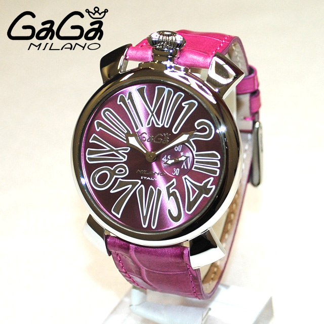 ガガミラノ 時計 スーパーコピー n級 マニュアーレ マヌアーレ スリム 46mm ピンク レザー/シルバー 5084.06