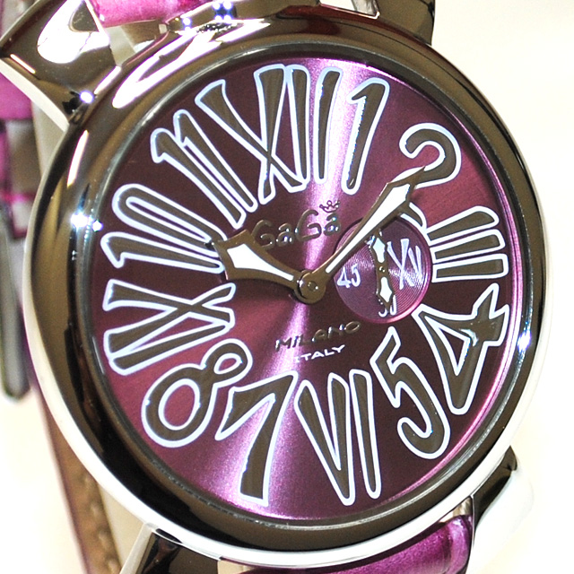 ガガミラノ 時計 スーパーコピー n級 マニュアーレ マヌアーレ スリム 46mm ピンク レザー/シルバー 5084.06