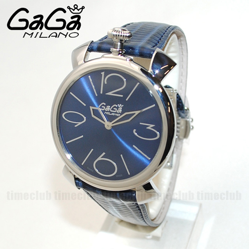 ガガミラノ 時計 スーパーコピー n級品 マニュアーレ シン マヌアーレ 46mm ネイビー レザー/シルバー 5090.04