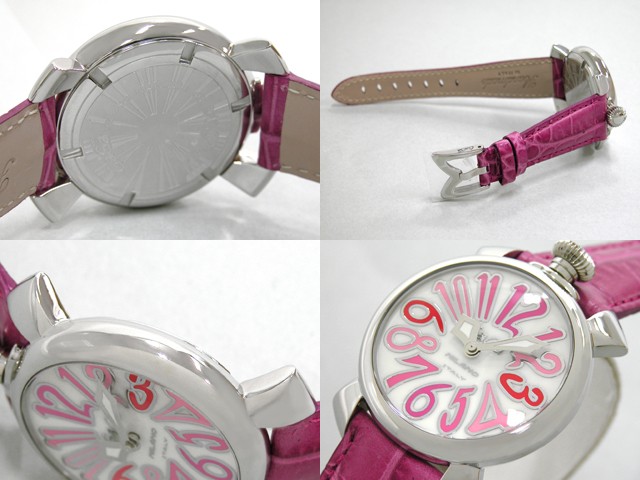 ガガ･ミラノ マニュアル 40mm クォーツ 5020.6 チェリー皮 ホワイトシェル/ピンクカラーアラビア