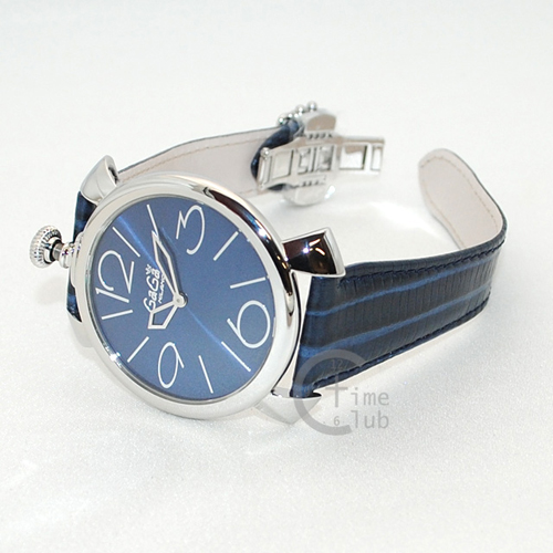 ガガミラノ 時計 スーパーコピー n級品 マニュアーレ シン マヌアーレ 46mm ネイビー レザー/シルバー 5090.04