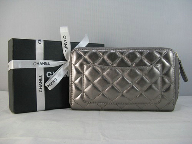 シャネル CHANELスーパーコピー ラムスキン 長財布 シルバーグレー A318