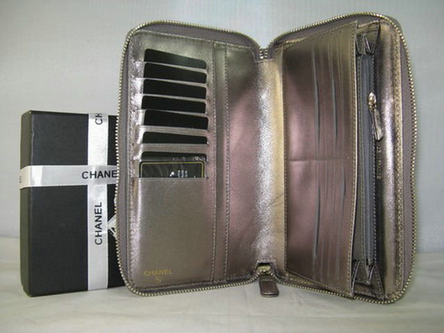 シャネル CHANELスーパーコピー ラムスキン 長財布 シルバーグレー A318