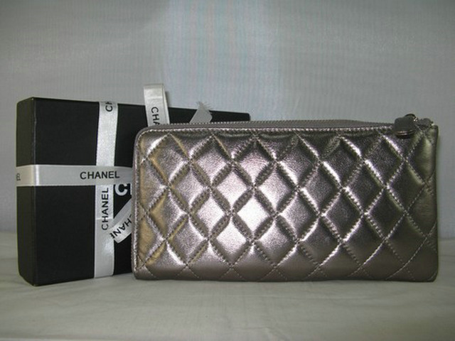 シャネル財布コピー CHANEL ラムスキン 長財布 シルバーグレー A320