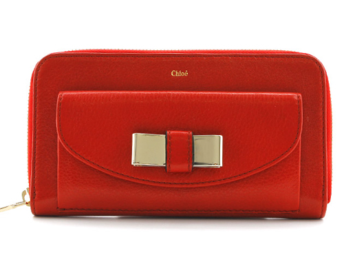 クロエ CHLOE リリィ カーフレザー 長財布 レッド【HOLLY BERRY】 3P050101551M