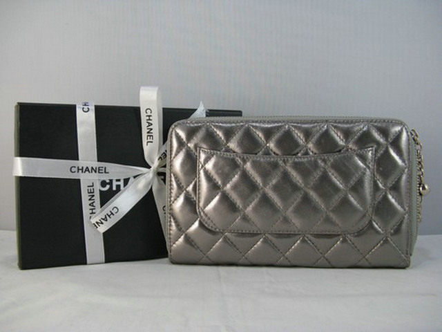 シャネル財布コピー CHANEL ラムスキン 長財布 シルバーグレー A313