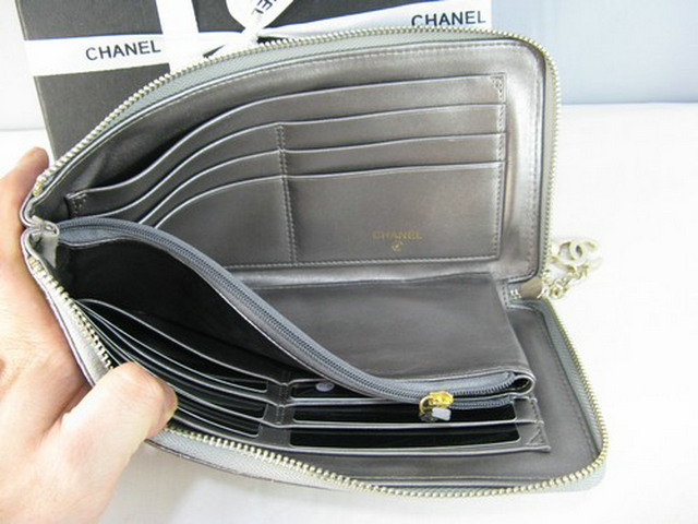 シャネルコピー CHANELラムスキン 長財布 シルバーグレー A311