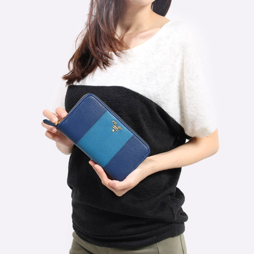 プラダ 財布 韓国 スーパーコピー COLOUR カーフレザー 長財布 ネイビー BLUETTE＆コバルトブルー COBALTO 1M0506 2FAF E6O
