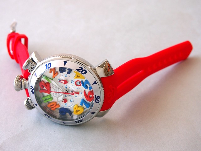 ガガ･ミラノ クロノ 48mm クォーツ 6050.1 オレンジラバー シルバー/マルチカラーアラビア