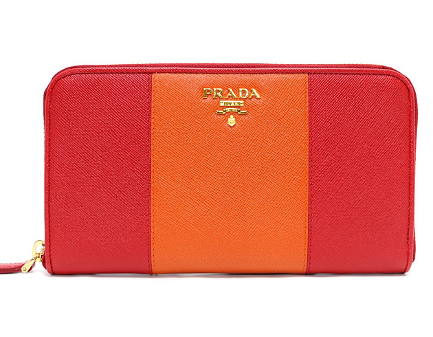 プラダ 財布 韓国 スーパーコピー COLOUR カーフレザー 長財布 レッド FUOCO＆パパイヤオレンジ PAPAYA 1M0506 2FAF HGT