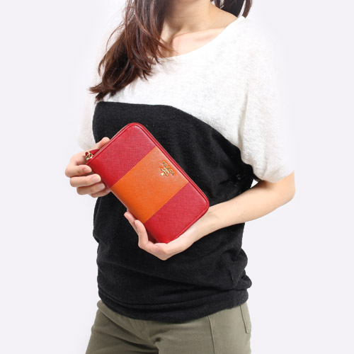 プラダ 財布 韓国 スーパーコピー COLOUR カーフレザー 長財布 レッド FUOCO＆パパイヤオレンジ PAPAYA 1M0506 2FAF HGT