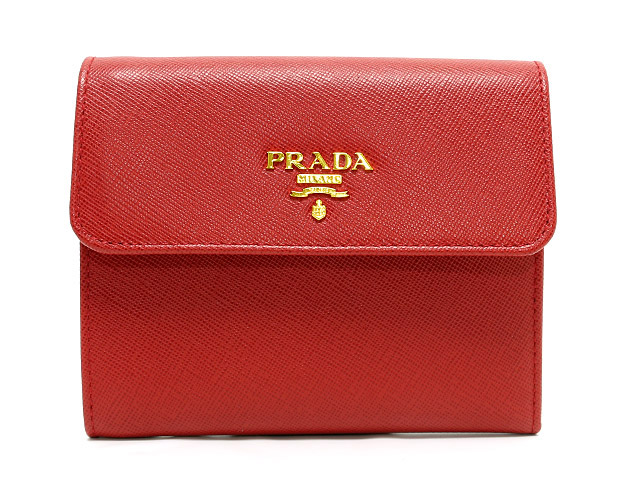 ラダ PRADA SAFFIANO METAL カーフレザー 三つ折財布 レッド FUOCO 1M0170 QWA 68Z