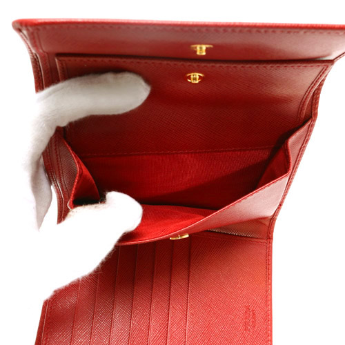 ラダ PRADA SAFFIANO METAL カーフレザー 三つ折財布 レッド FUOCO 1M0170 QWA 68Z