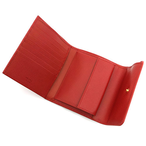 ラダ PRADA SAFFIANO METAL カーフレザー 三つ折財布 レッド FUOCO 1M0170 QWA 68Z