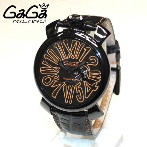 ガガミラノ 時計 スーパーコピー n級 マニュアーレ マヌアーレ スリム 46mm ブラック レザー/ゴールド 5086.01