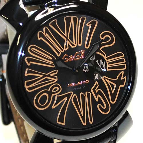 ガガミラノ 時計 スーパーコピー n級 マニュアーレ マヌアーレ スリム 46mm ブラック レザー/ゴールド 5086.01