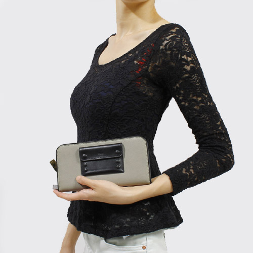 クロエ CHLOE アリス カーフレザー 長財布 カシミアグレー【CASHMERE GREY】＆ブラック 3P0043 703 06T