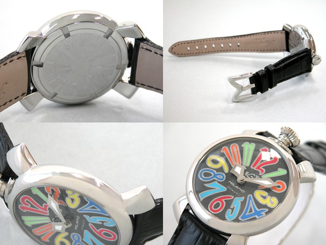 ガガ･ミラノ マニュアル 40mm クォーツ 5020.2 ブラック皮 ブラックシェル/マルチカラーアラビア