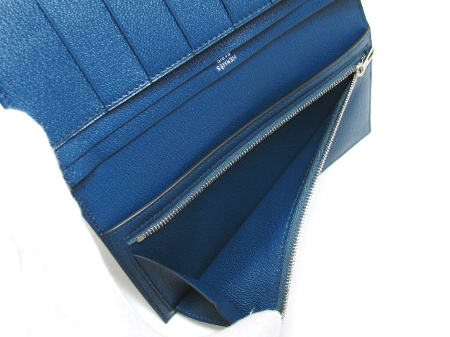 エルメス ベアンスフレ(二つ折り長財布) アリゲーター/ブルーロイhq020