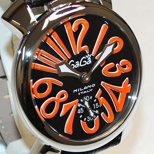 ガガミラノ 時計 スーパーコピー n級品 マニュアーレ マヌアーレ 48mm ブラックレザー/シルバー/オレンジ 5010.11S