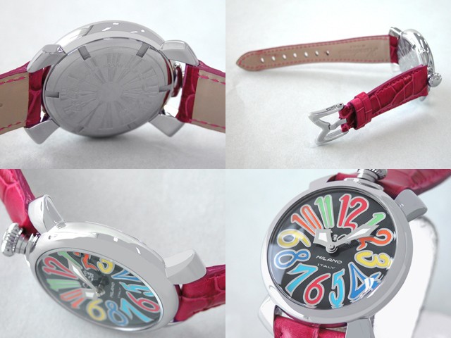ガガ･ミラノ マニュアル 40mm クォーツ 5020.2 チェリー皮 ブラックシェル/マルチカラーアラビア