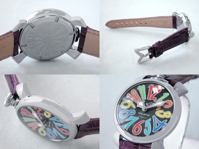 ガガ･ミラノ マニュアル 40mm クォーツ 5020.2 ダークパープル皮 ブラックシェル/マルチカラーアラビア