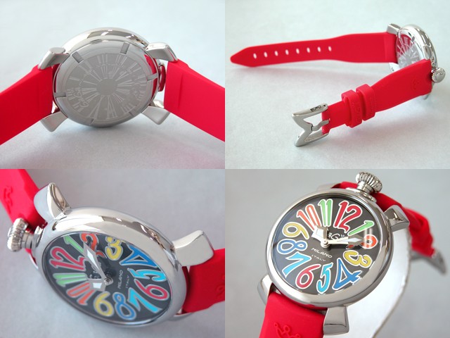 ガガ･ミラノ マニュアル 40mm クォーツ 5020.2 レッドラバー ブラックシェル/マルチカラーアラビア