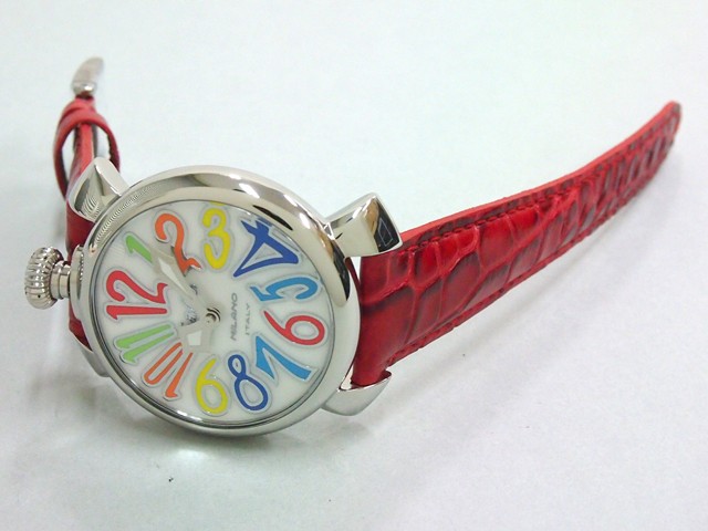 ガガ･ミラノ マニュアル 40mm クォーツ 5020.1 レッド皮 ホワイトシェル/マルチカラーアラビア