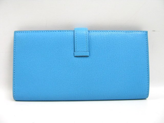 エルメス ベアン二つ折長財布 シェーブル/ブルーアズティック（金具：シルバー）
