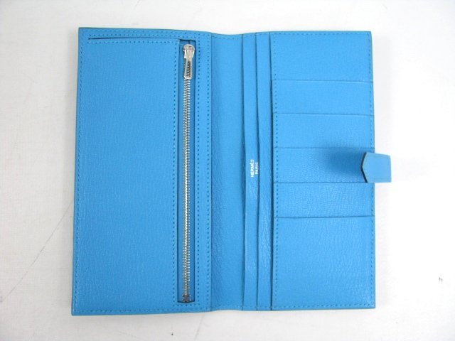 エルメス ベアン二つ折長財布 シェーブル/ブルーアズティック（金具：シルバー）