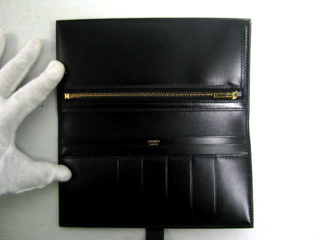 HERMES（エルメススーパーコピー）ベアン二つ折長財布(ﾌﾞﾗｯｸ/P刻/G金具)