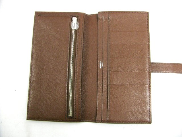 HERMES ベアンスフレ二つ折長財布 シェーブル/カフェ（金具：シルバー）