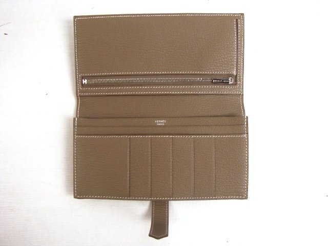 HERMES ベアンスフレ 二つ折り長財布 シェーブル/エトープ（金具：シルバー）