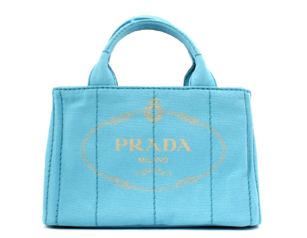  PRADA CANAPA キャンバス ハンドバッグ ライトブルー＆ゴールド BN2439