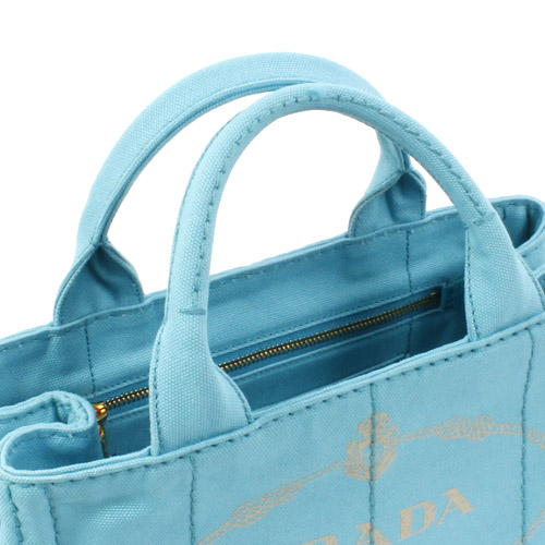  PRADA CANAPA キャンバス ハンドバッグ ライトブルー＆ゴールド BN2439