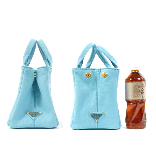  PRADA CANAPA キャンバス ハンドバッグ ライトブルー＆ゴールド BN2439
