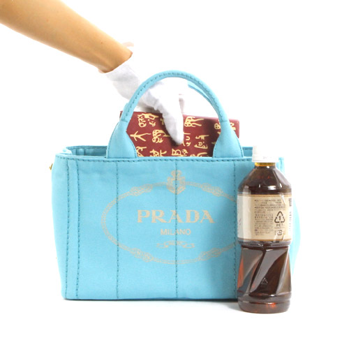  PRADA CANAPA キャンバス ハンドバッグ ライトブルー＆ゴールド BN2439