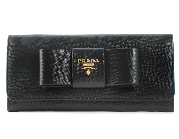 プラダ SAFFIANO FIOCCO リボンモチーフ 長財布 ブラック＆ゴールド 1M1132
